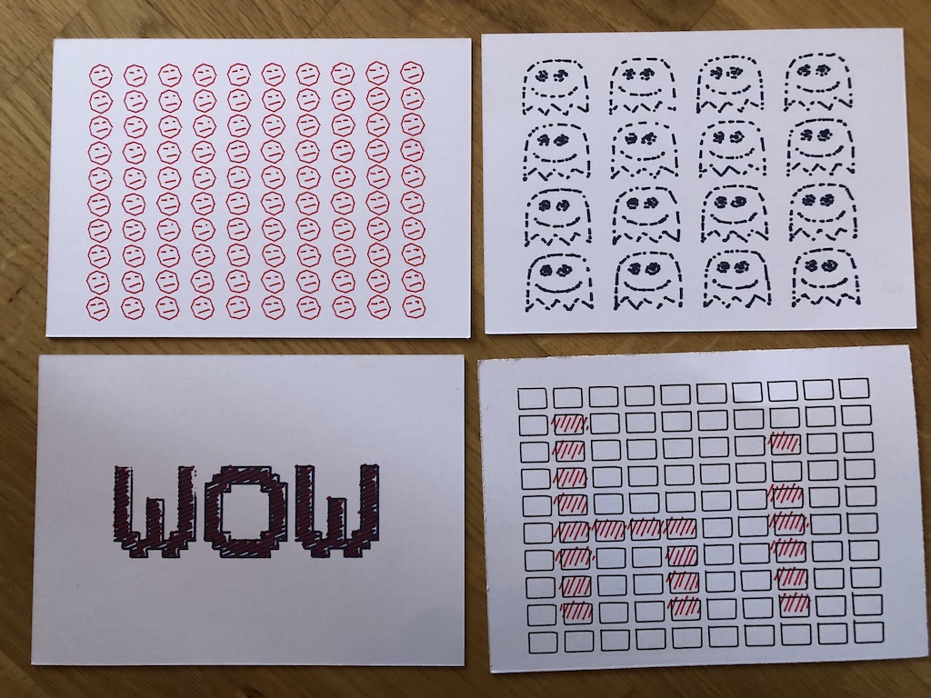 various postcards I printed using lineboi3000